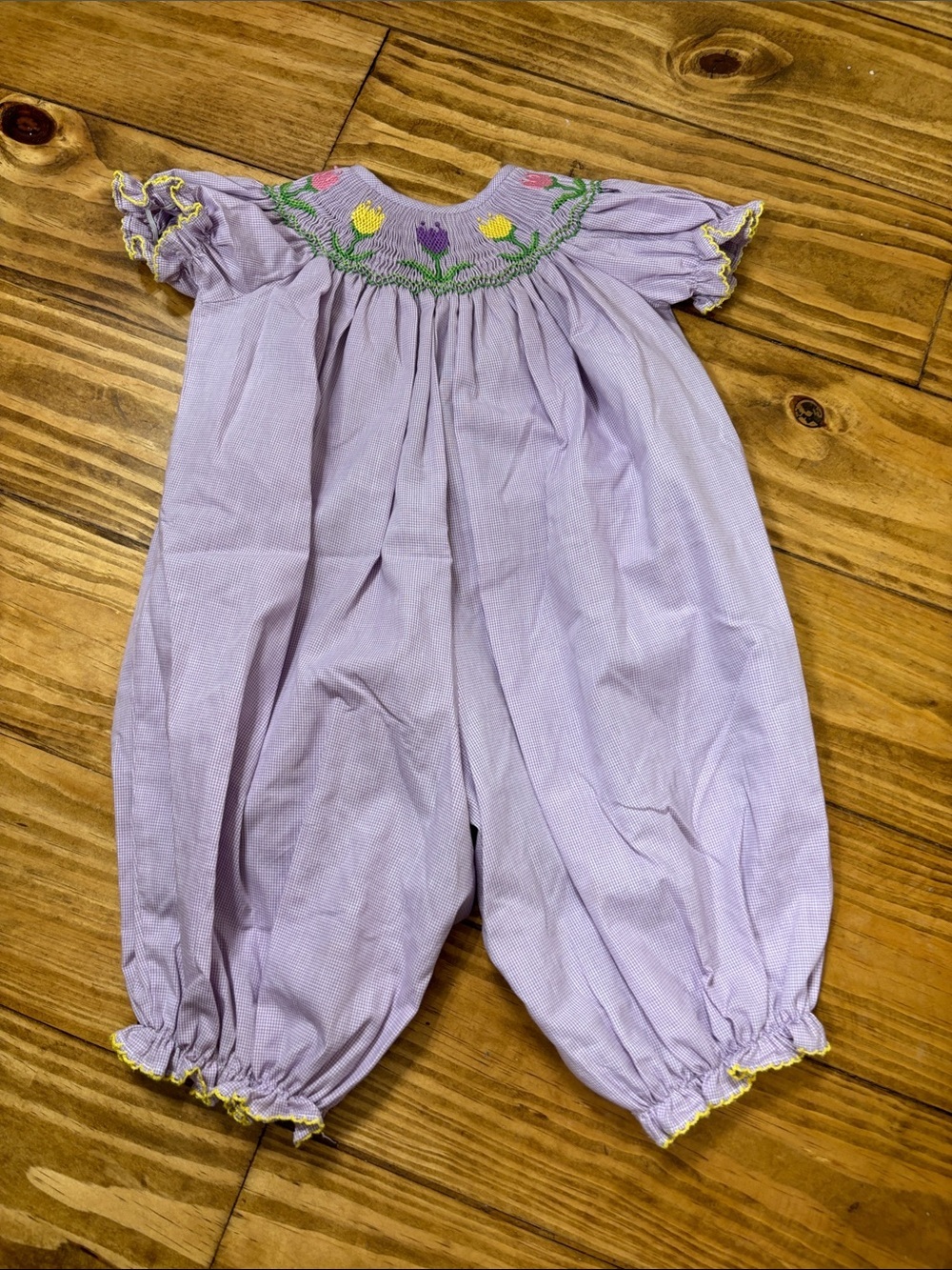 Be Mine Size 9 Months Smocked Purple Romper w/Tulips